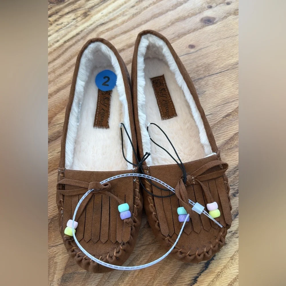 PJ Salvage Brown Kids Moccasin Slippers with Beaded Accents